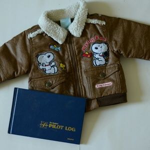 Baby Snoopy Aviator Jacket. Fake Leather + Fleece